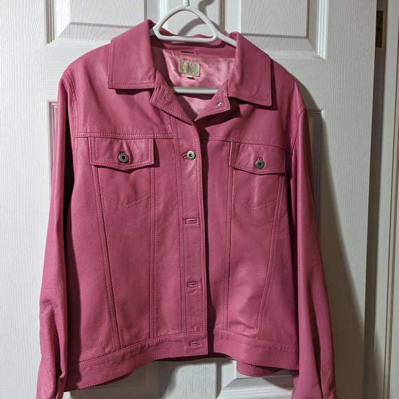 Pink Leather Jean Jacket - Picture 1 of 1